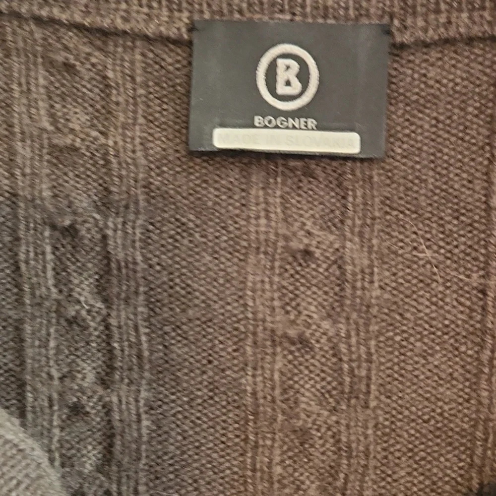 Bogner Virgin Cable Knit Wool Olive Green 1/4 Zip-Up Sweater Sz M/L